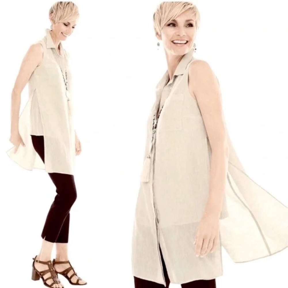 Chico’s Sleeveless Linen High-Low Tunic White | Button Down‎ Top Size 0